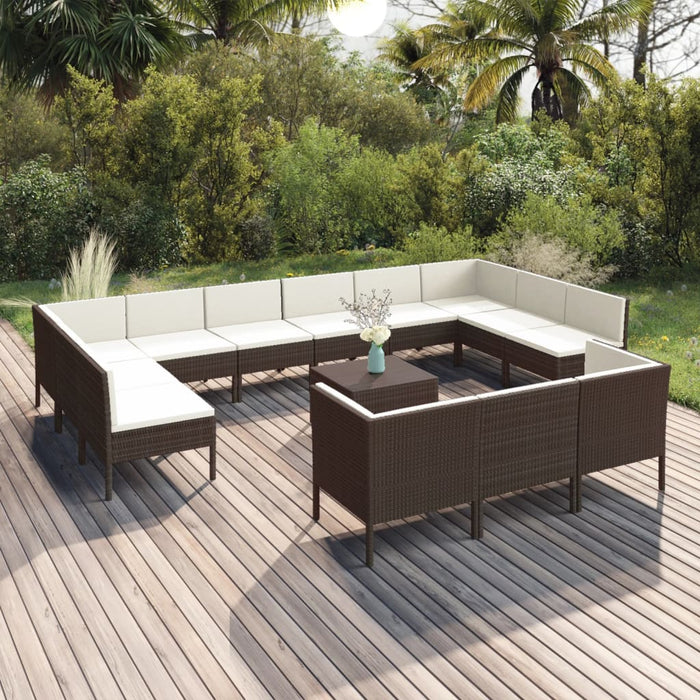 Set mobilier de grădină cu perne, 14 piese, maro, poliratan - WALTI WALTI