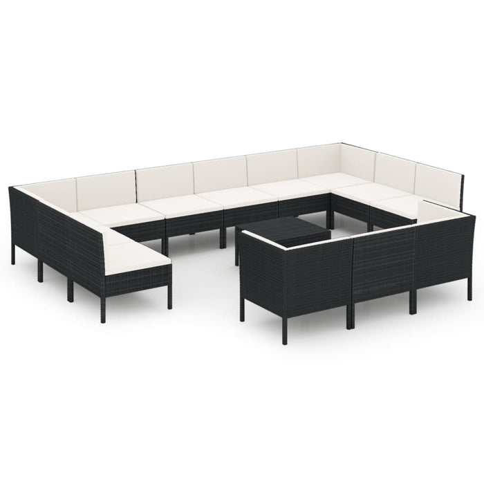 Set mobilier de grădină cu perne, 14 piese, negru, poliratan - WALTI WALTI