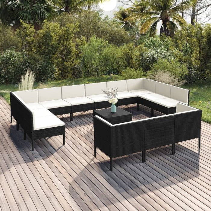 Set mobilier de grădină cu perne, 14 piese, negru, poliratan - WALTI WALTI