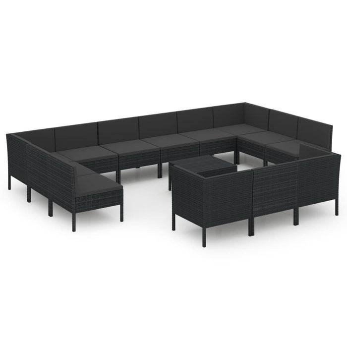 Set mobilier de grădină cu perne, 14 piese, negru, poliratan - WALTI WALTI
