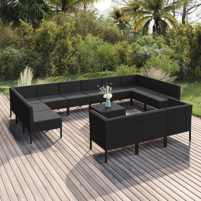 Set mobilier de grădină cu perne, 14 piese, negru, poliratan - WALTI WALTI