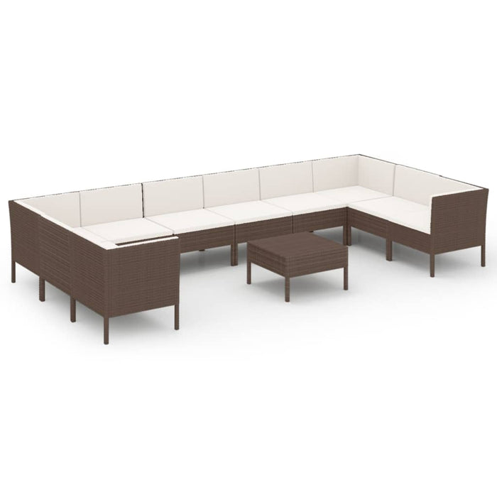 Set mobilier de grădină cu perne, 11 piese, maro, poliratan WALTI