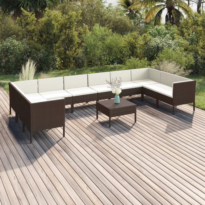 Set mobilier de grădină cu perne, 11 piese, maro, poliratan WALTI