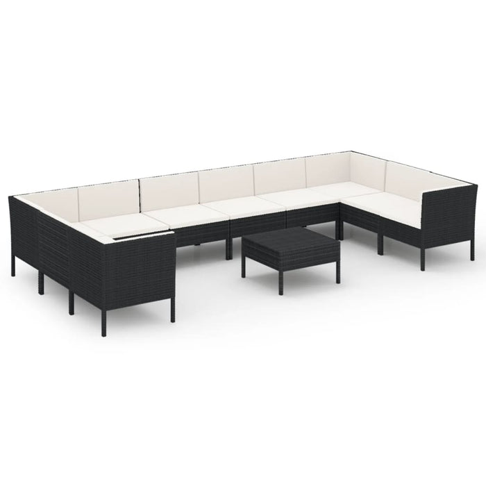 Set mobilier de grădină cu perne, 11 piese, negru, poliratan - WALTI WALTI