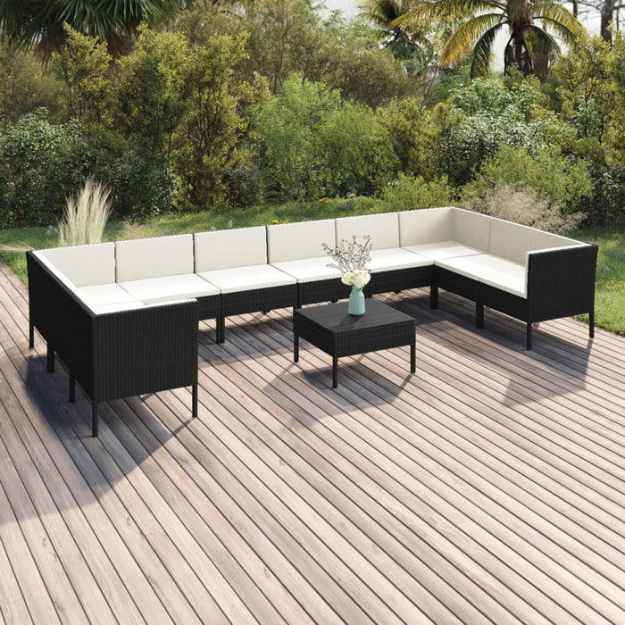 Set mobilier de grădină cu perne, 11 piese, negru, poliratan - WALTI WALTI