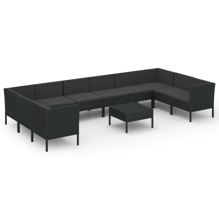 Set mobilier de grădină cu perne, 11 piese, negru, poliratan WALTI