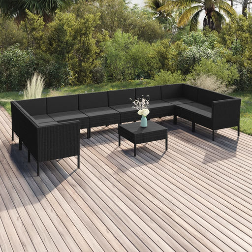 Set mobilier de grădină cu perne, 11 piese, negru, poliratan - WALTI WALTI
