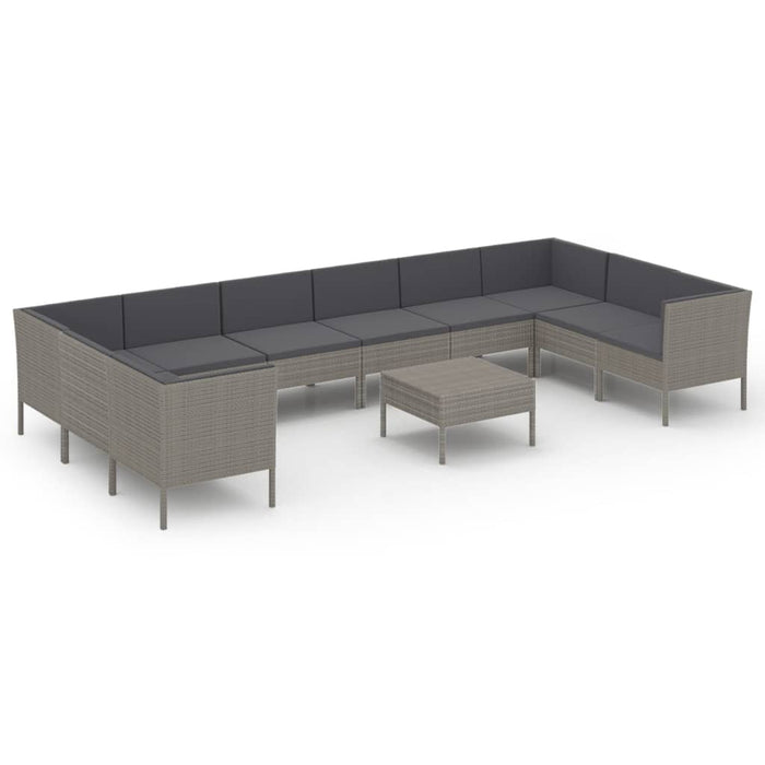 Set mobilier de grădină cu perne, 11 piese, gri, poliratan WALTI