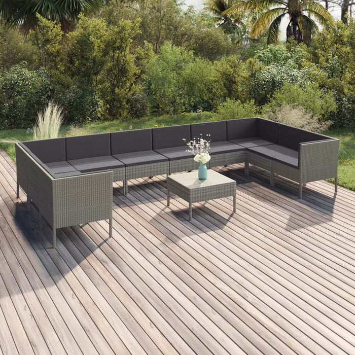 Set mobilier de grădină cu perne, 11 piese, gri, poliratan WALTI