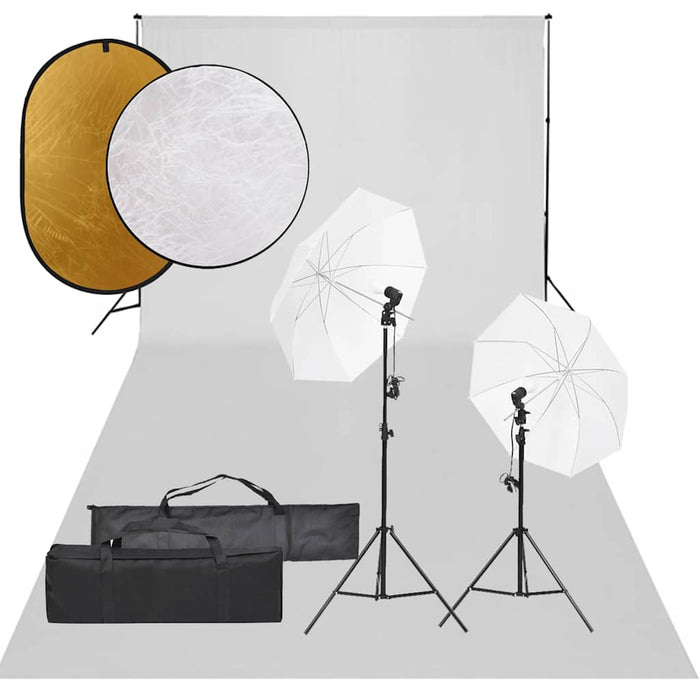 Set studio foto cu set de lumini, fundal și reflector WALTI