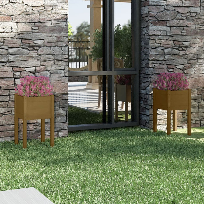 Jardiniere grădină 2 buc. maro miere 40x40x70 cm lemn masiv pin - WALTI WALTI