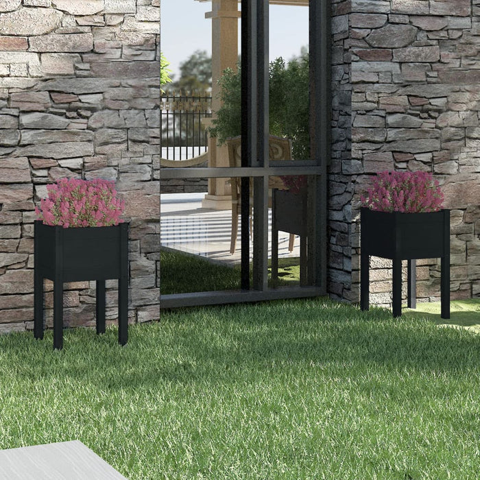 Jardiniere grădină, 2 buc, negru, 40x40x70 cm, lemn masiv pin - WALTI WALTI