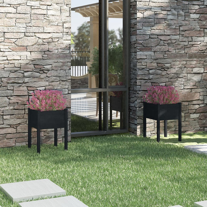 Jardiniere de grădină, 2 buc., negru, 50x50x70cm lemn masiv pin - WALTI WALTI