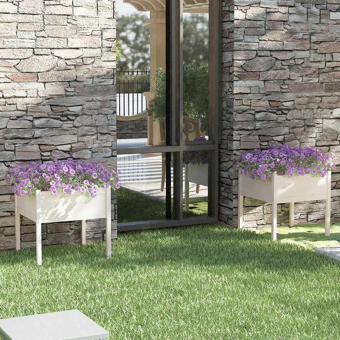 Jardiniere de grădină, 2 buc., alb, 70x70x70 cm, lemn masiv pin - WALTI WALTI