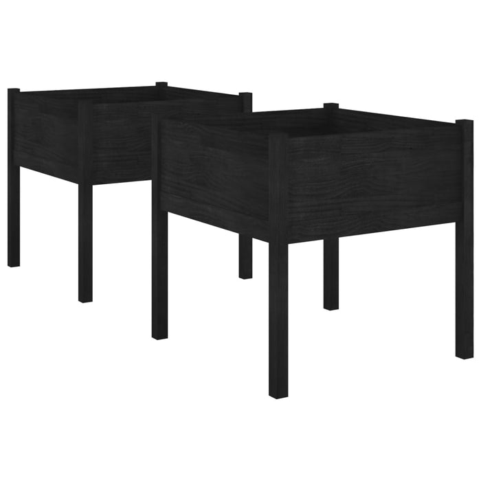Jardiniere grădină, 2 buc., negru, 70x70x70 cm, lemn masiv pin - WALTI WALTI