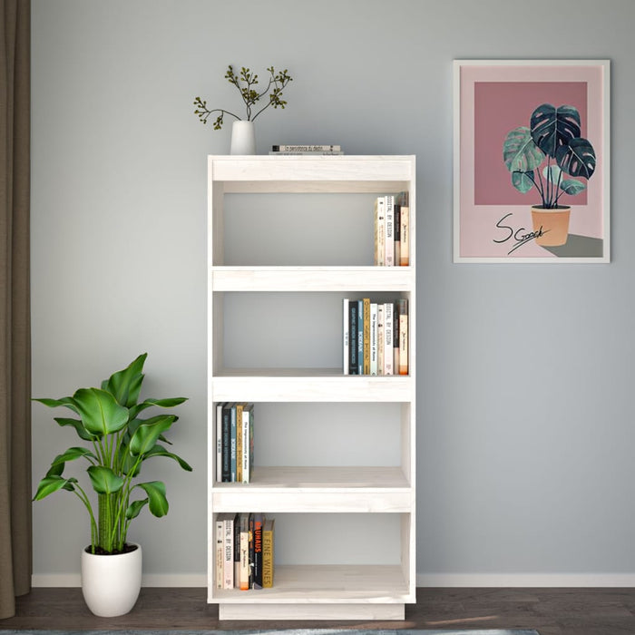 Bibliotecă/Separator cameră, alb, 60x35x135 cm, lemn masiv pin - WALTI WALTI
