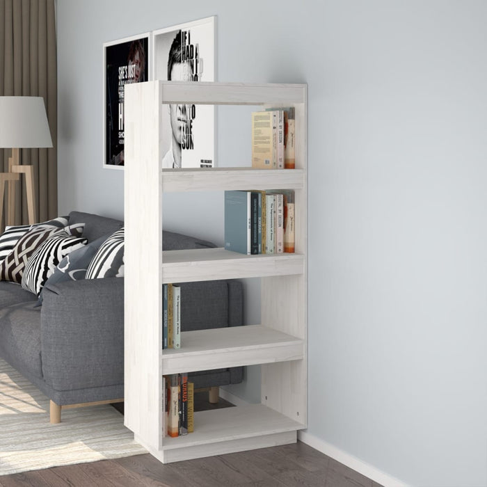 Bibliotecă/Separator cameră, alb, 60x35x135 cm, lemn masiv pin - WALTI WALTI