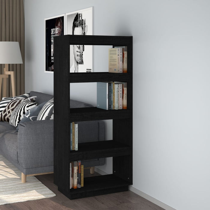 Bibliotecă/Separator cameră negru 60x35x135 cm lemn masiv pin - WALTI WALTI