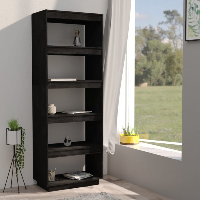 Bibliotecă/Separator cameră negru 60x35x167 cm lemn masiv pin WALTI