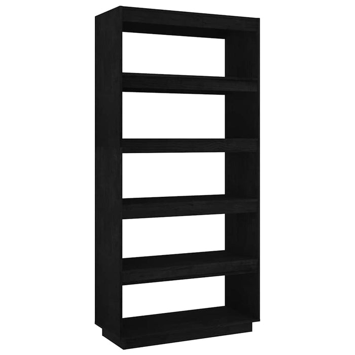 Bibliotecă/Separator cameră, negru, 80x35x167 cm lemn masiv pin WALTI
