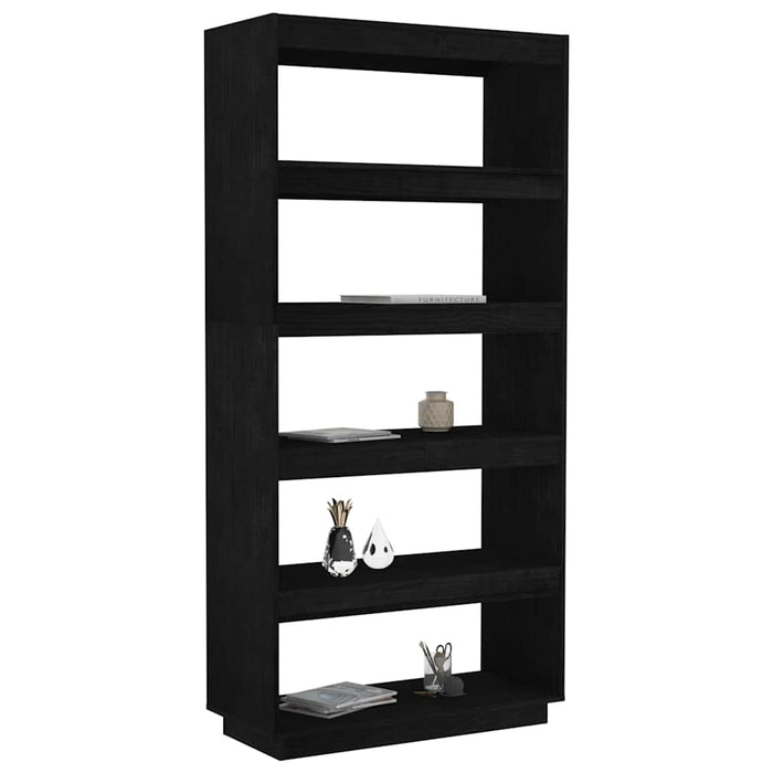 Bibliotecă/Separator cameră, negru, 80x35x167 cm lemn masiv pin WALTI