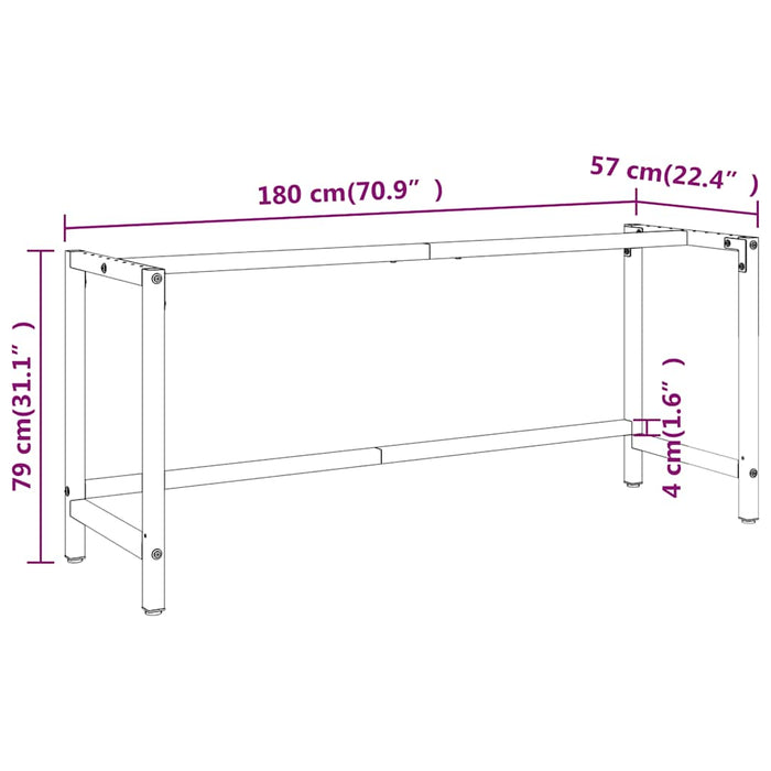Cadru banc de lucru, negru mat/roșu mat, 180x57x79 cm, metal - WALTI WALTI