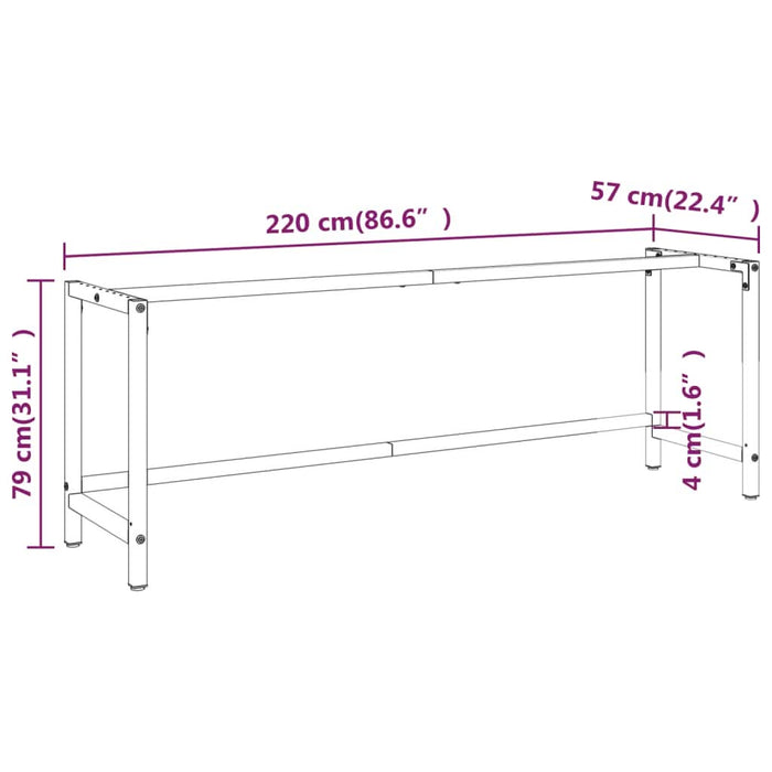 Cadru banc de lucru, negru mat/roșu mat, 220x57x79 cm, metal - WALTI WALTI