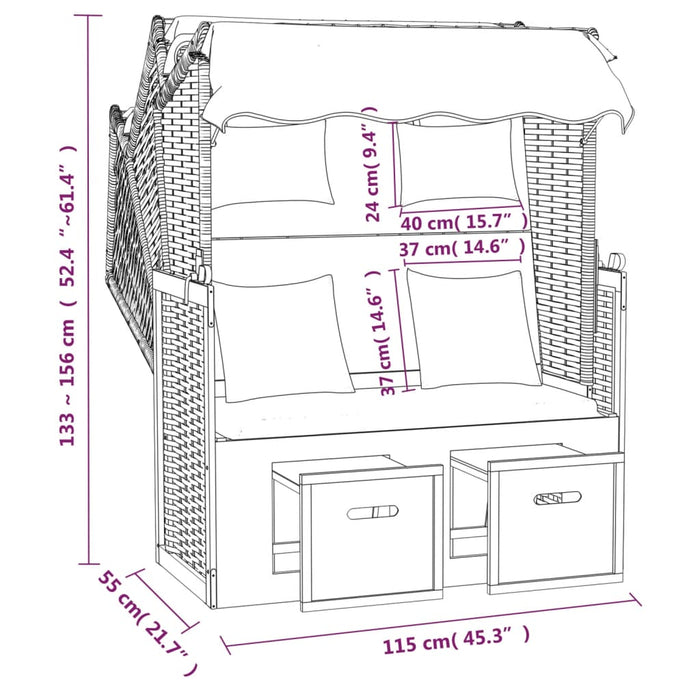 Scaun de plajă cu perne, alb/gri, poliratan și lemn masiv - WALTI WALTI