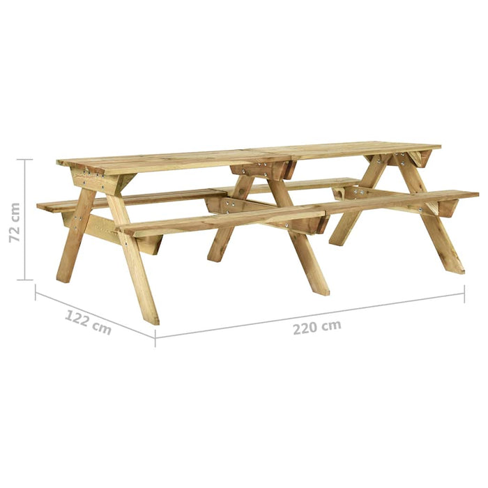 Masă de picnic cu bănci, 220x122x72 cm, lemn de pin tratat - WALTI WALTI