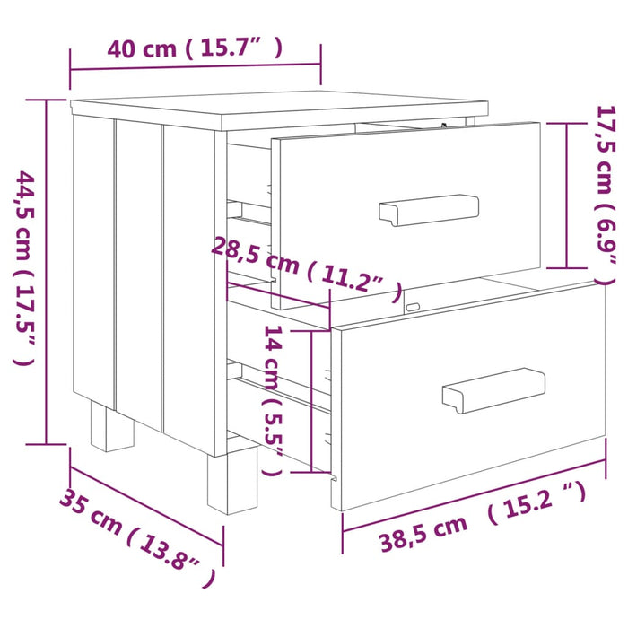 Noptiere HAMAR, 2 buc, alb, 40x35x44,5 cm, lemn masiv de pin - WALTI WALTI