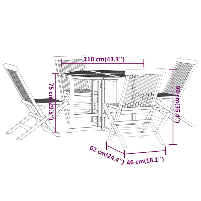 Set de mobilier de exterior pliabil, 5 piese, lemn masiv de tec - WALTI WALTI