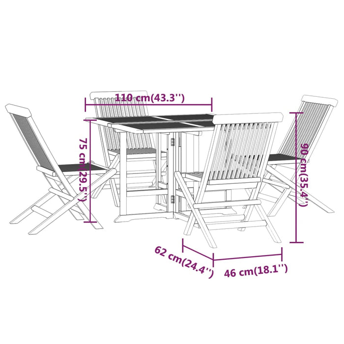 Set mobilier de exterior pliabil, 5 piese, lemn masiv de tec WALTI