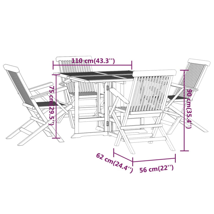 Set de mobilier de exterior pliabil, 5 piese, lemn masiv de tec WALTI