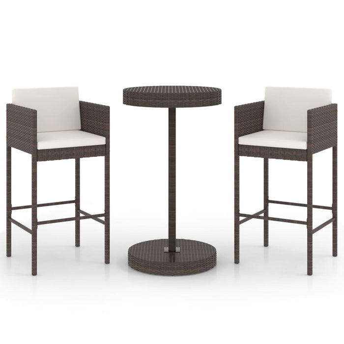 Set mobilier bar de grădină, cu perne, 3 piese, maro, poliratan - WALTI WALTI