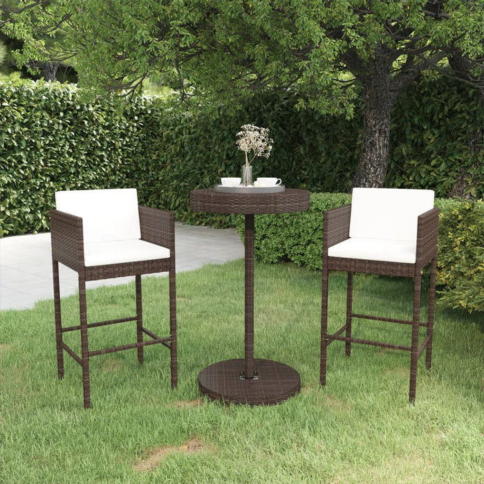 Set mobilier bar de grădină, cu perne, 3 piese, maro, poliratan - WALTI WALTI