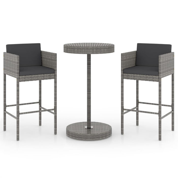 Set mobilier bar de grădină, cu perne, 3 piese, gri, poliratan WALTI