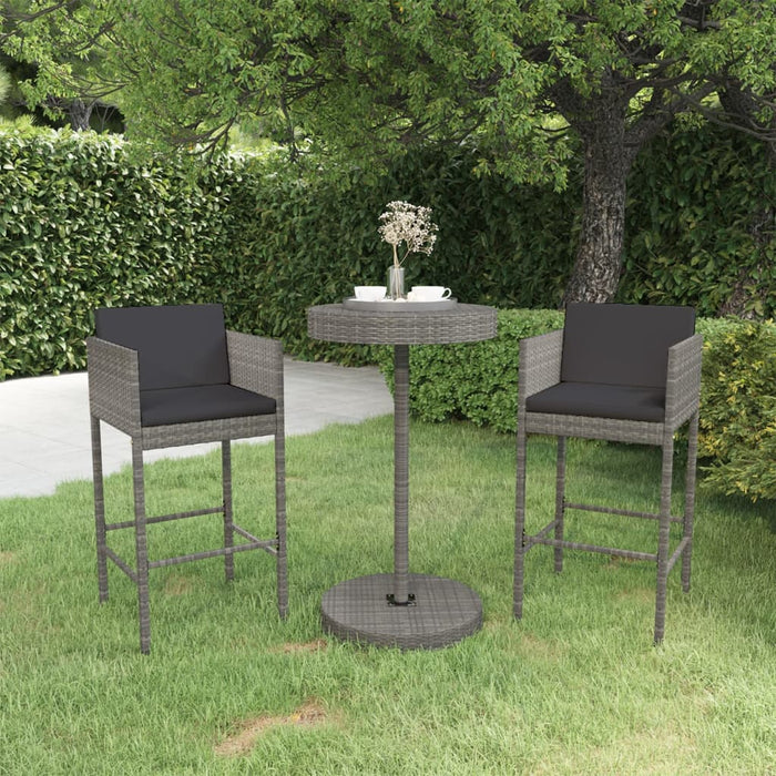 Set mobilier bar de grădină, cu perne, 3 piese, gri, poliratan WALTI