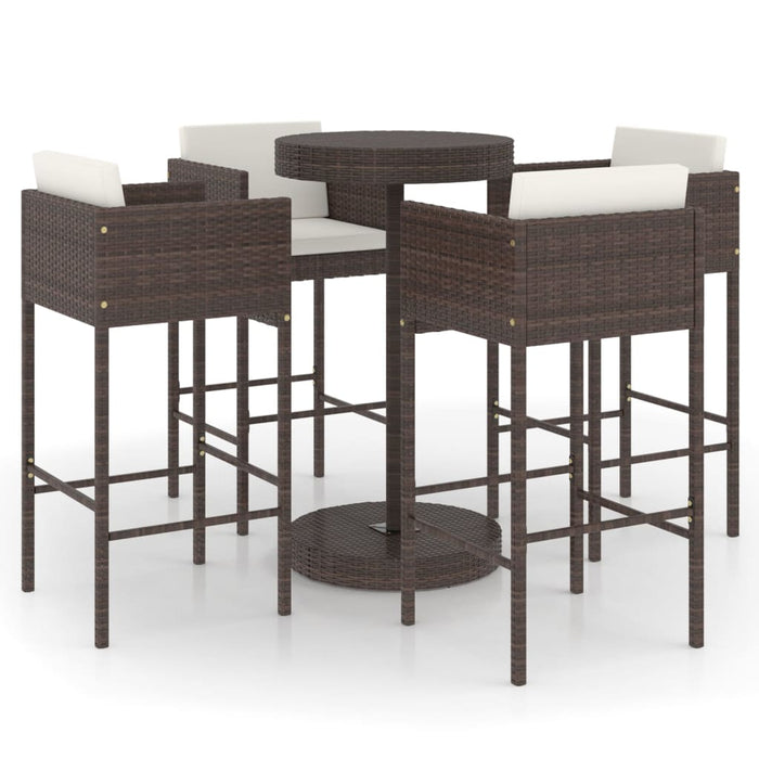 Set mobilier bar de grădină cu perne, 5 piese, maro, poliratan - WALTI WALTI
