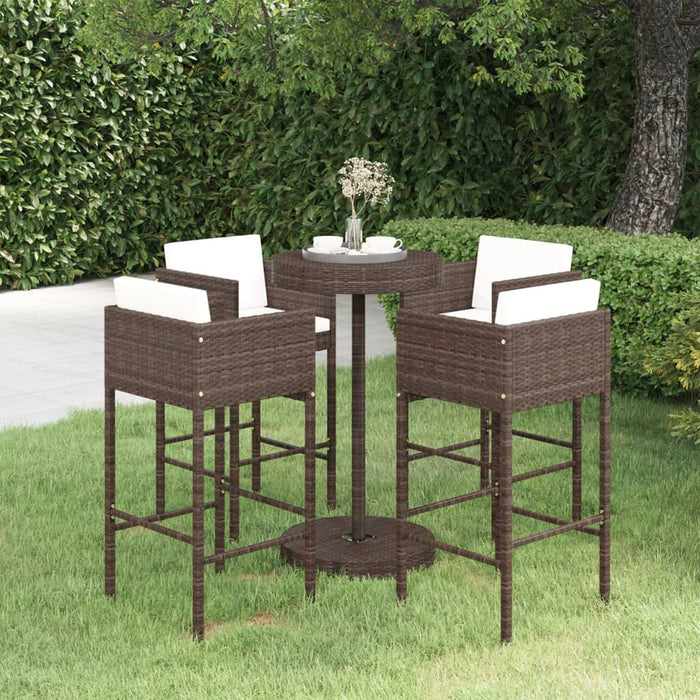 Set mobilier bar de grădină cu perne, 5 piese, maro, poliratan - WALTI WALTI