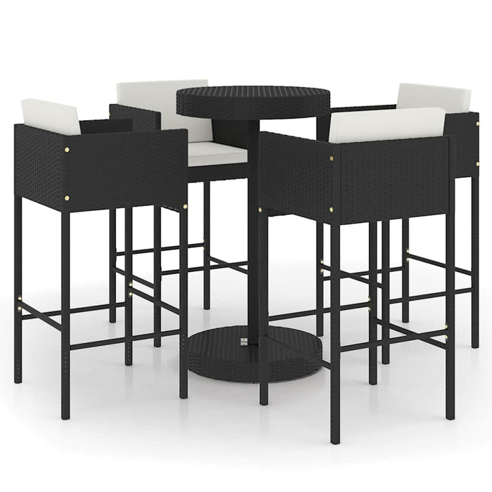 Set mobilier bar de grădină cu perne, 5 piese, negru, poliratan WALTI
