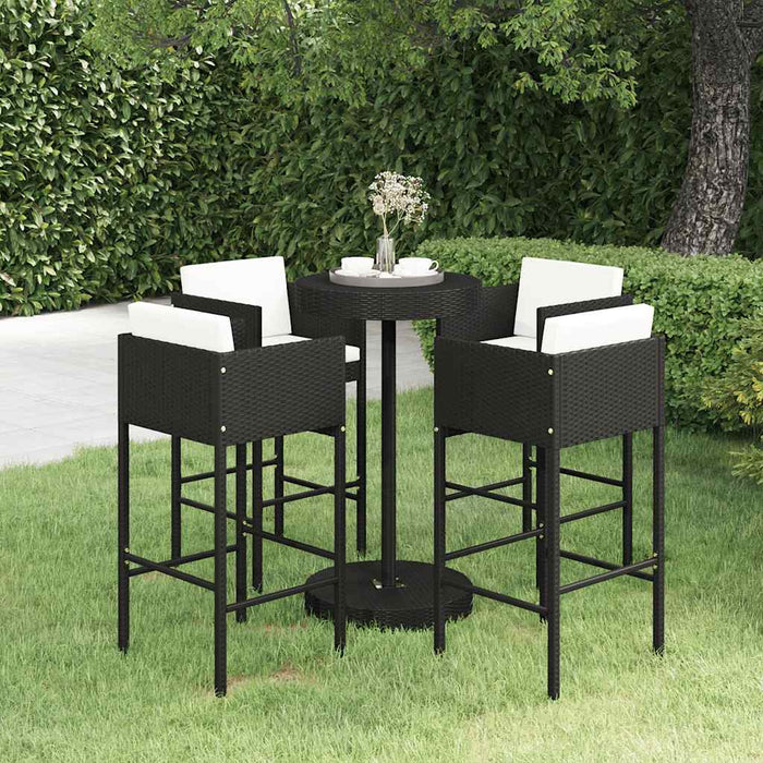 Set mobilier bar de grădină cu perne, 5 piese, negru, poliratan WALTI