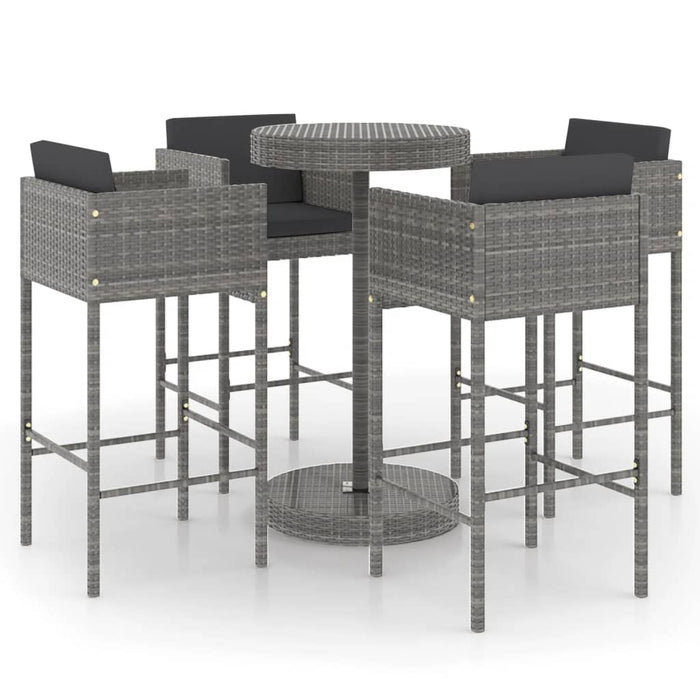 Set mobilier bar de grădină cu perne, 5 piese, gri, poliratan - WALTI WALTI