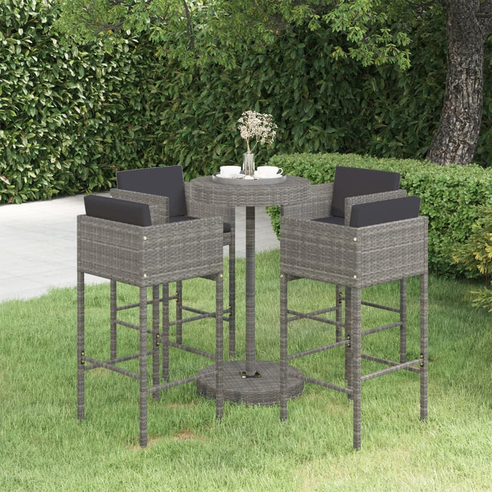 Set mobilier bar de grădină cu perne, 5 piese, gri, poliratan - WALTI WALTI