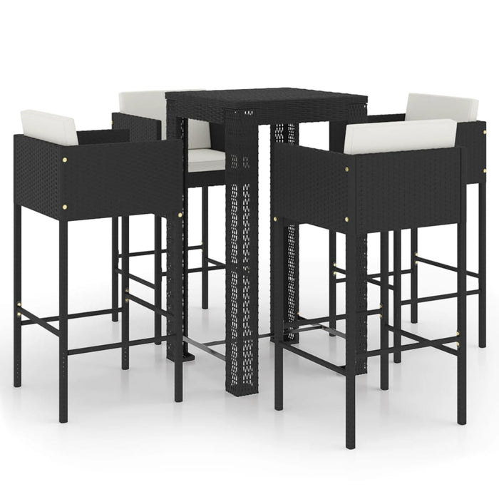 Set mobilier bar de grădină cu perne, 5 piese, negru, poliratan WALTI