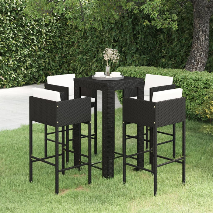 Set mobilier bar de grădină cu perne, 5 piese, negru, poliratan WALTI