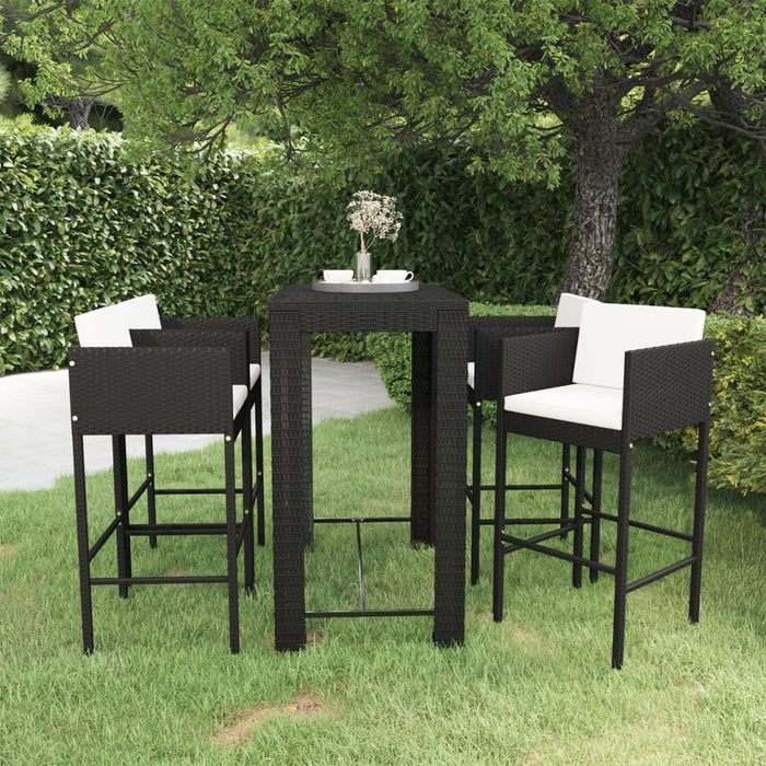 Set mobilier bar de grădină cu perne, 5 piese, negru, poliratan - WALTI WALTI