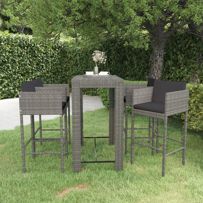 Set mobilier bar de grădină cu perne, 5 piese, gri, poliratan - WALTI WALTI