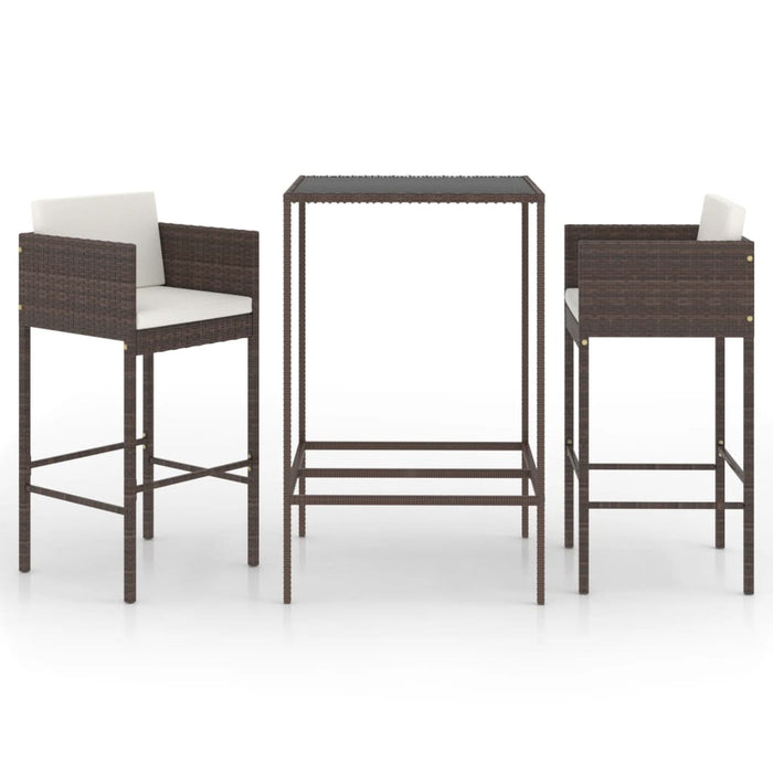 Set mobilier bar de grădină, cu perne, 3 piese, maro, poliratan - WALTI WALTI