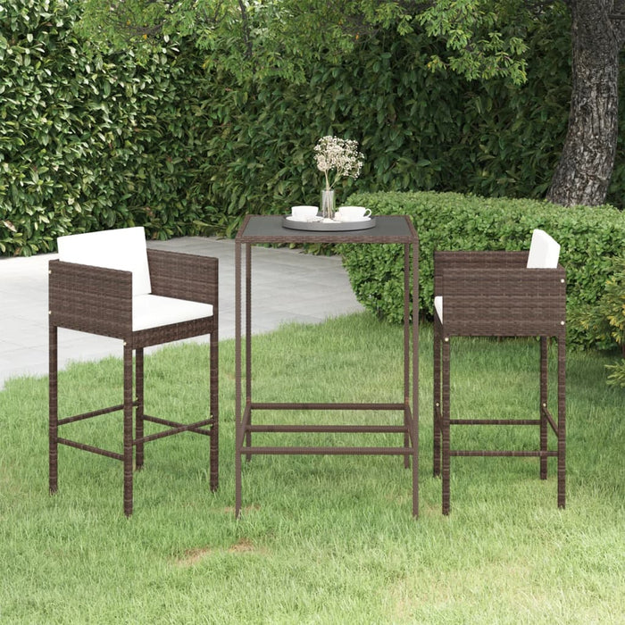 Set mobilier bar de grădină, cu perne, 3 piese, maro, poliratan - WALTI WALTI