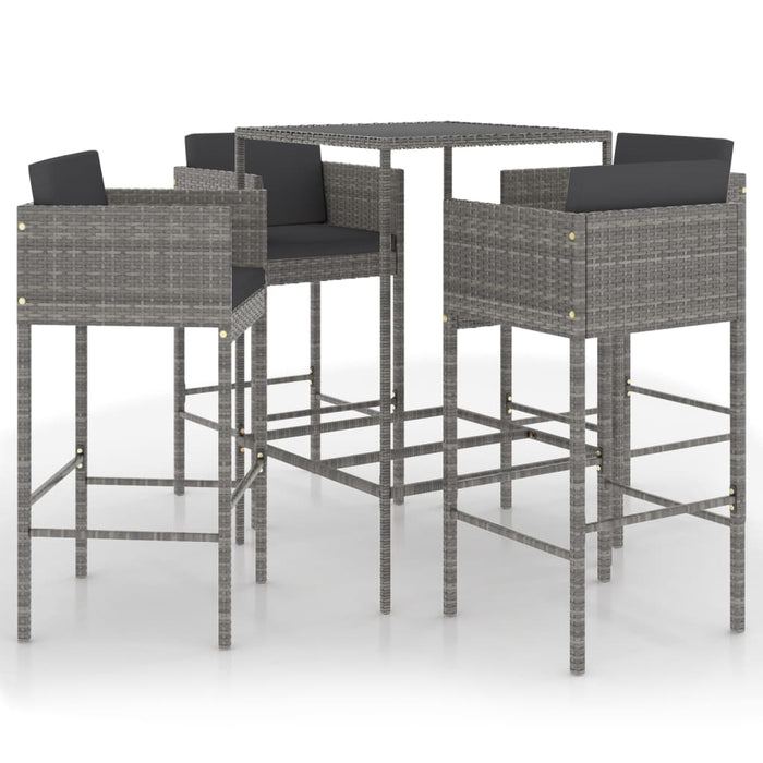 Set mobilier bar de grădină cu perne, 5 piese, gri, poliratan - WALTI WALTI